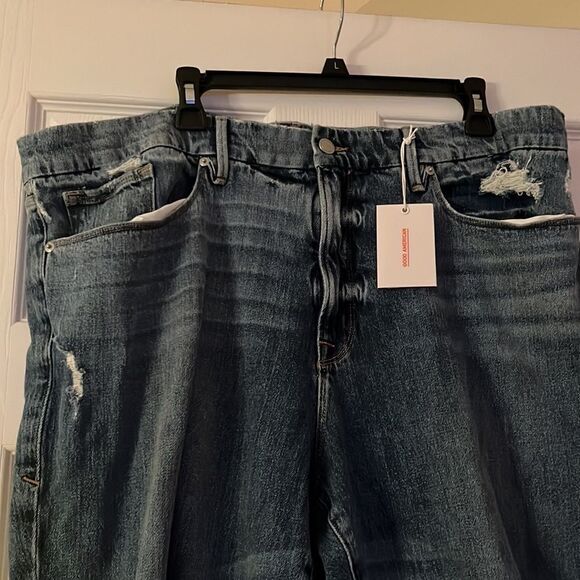 New Good American Good Girlfriend Distressed Raw Step Hem High Rise Jeans - Picture 5 of 9